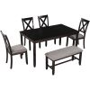 6-Piece Kitchen Dining Table Set Wooden Rectangular Dining Table, 4 Fabric Chairs and Bench Family Furniture