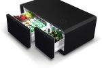 Modern Smart mini Coffee Table with Built in Fridge, Outlet protection,Wireless charging module,Mechanical temperature control,Power socket,USB interf